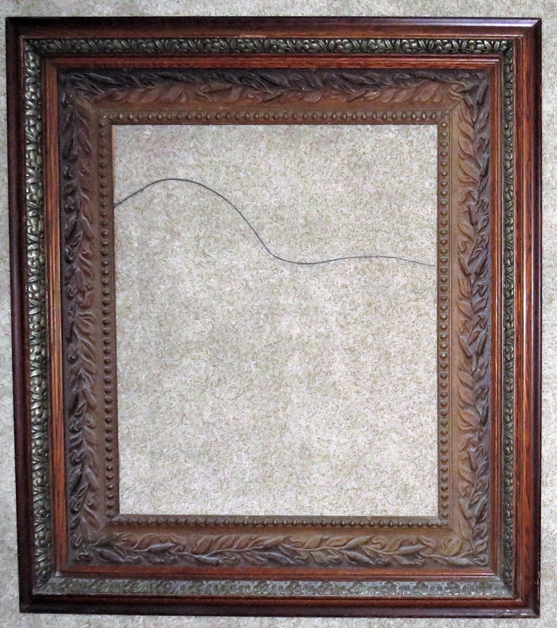 Pair LARGE Antique Picture Frames With Cattails Oak Wood and Etsy