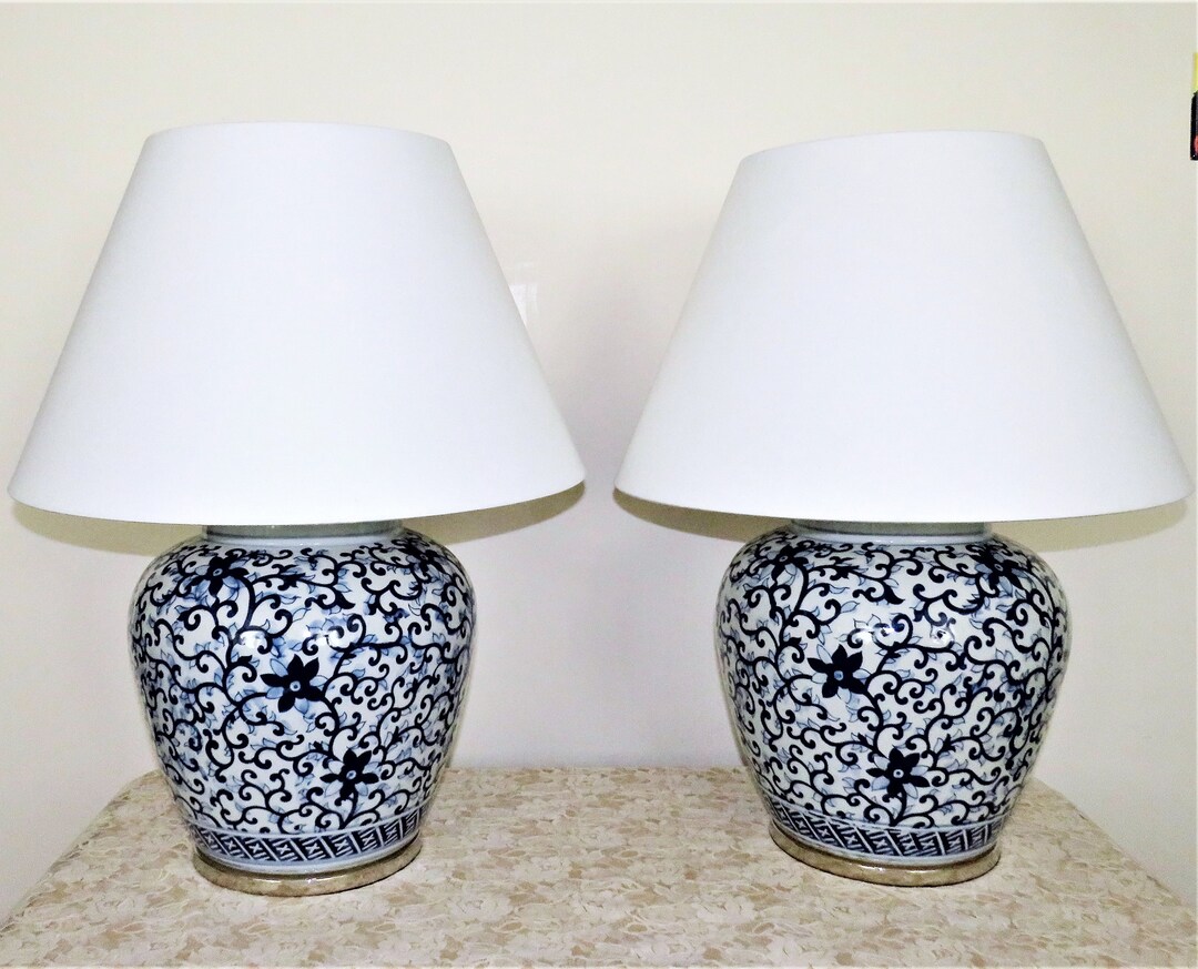 Pair of Ralph Lauren Chinoiserie Table Lamps Blue & White Etsy