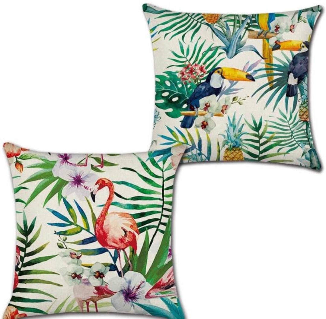 Pair of Linen Look Throw Toss Pillows Cushions Tropical Rain Forest ...
