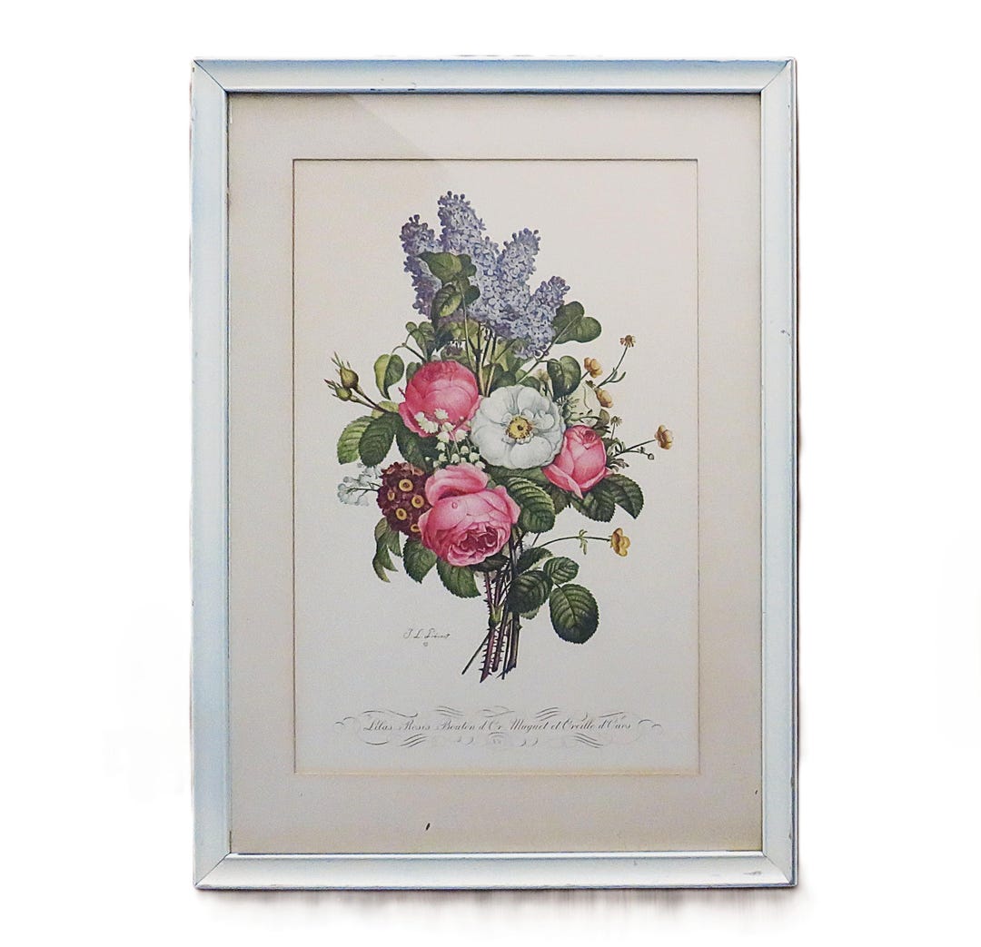 Antique French J. L. Prevost Lilacs & Roses Framed Lithograph Print ...