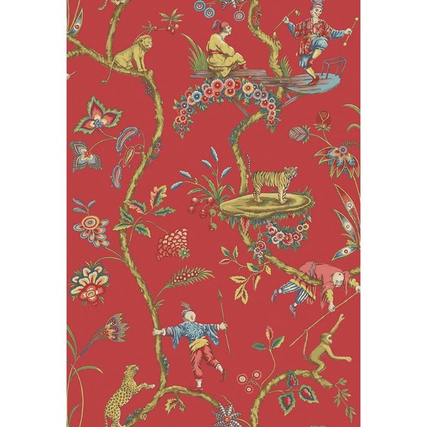 1 of 2 Rolls Scalamandre Chinoise Exotique Red Wallpaper Wallcovering NuWallpaper Self Adhesive