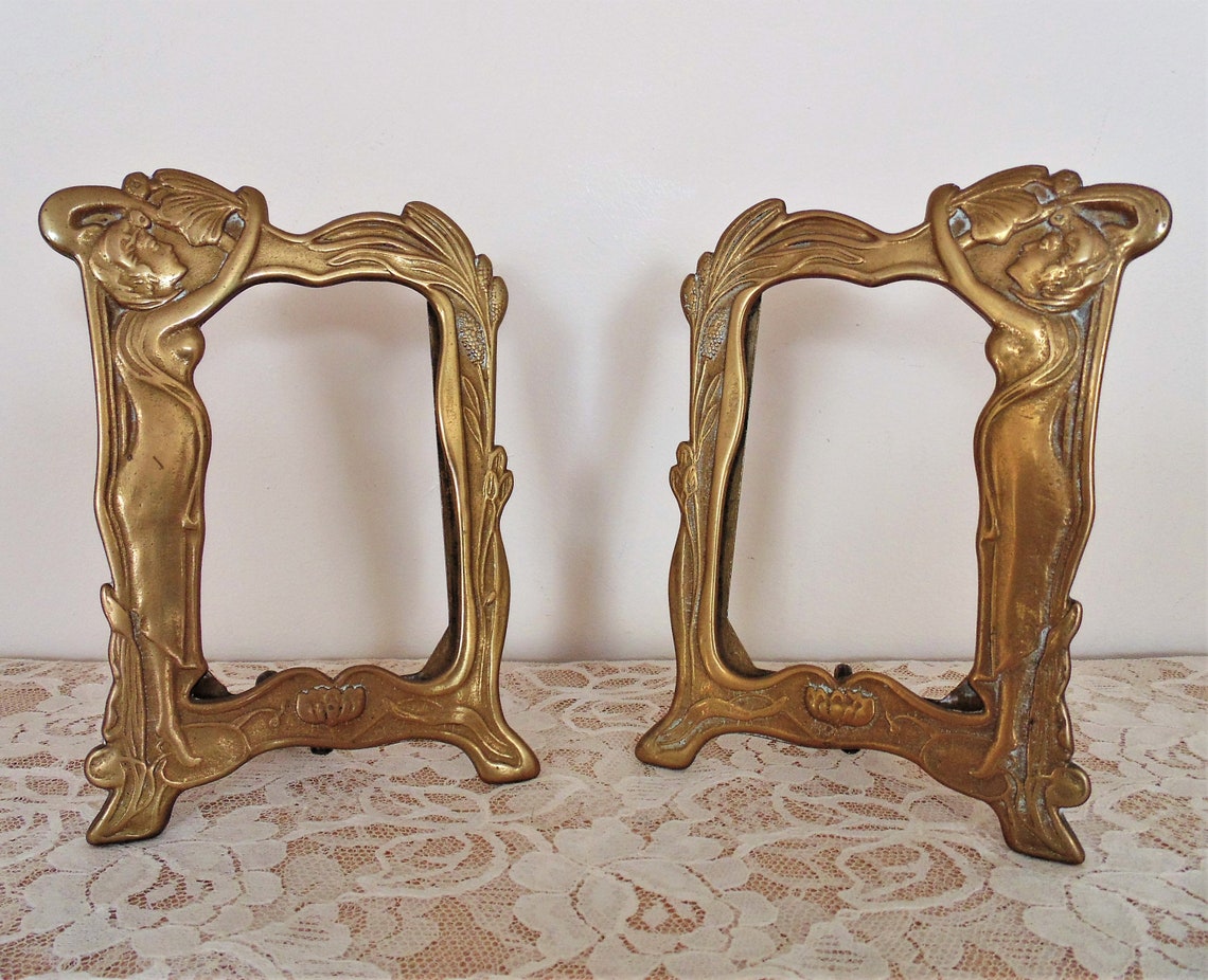 Pair of Antique Brass Picture Photo Frame Art Nouveau 4 Etsy