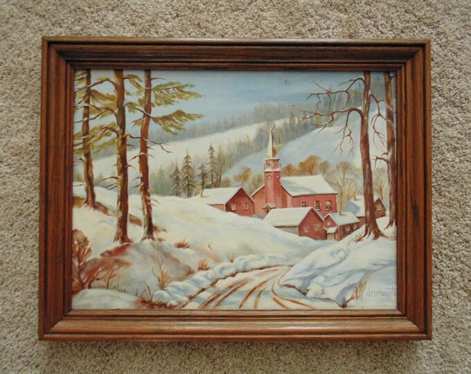 Vintage Country Winter Landscape Oil Painting W/ Houses & - Etsy