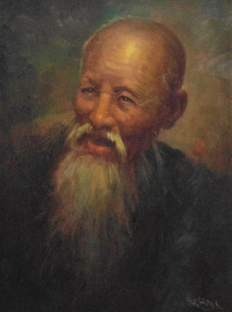 Vintage Confucius Portrait Oil Painting Chinese Asian Oriental Etsy