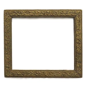 May include: A rectangular picture frame with a metallic bronze finish. The frame features a raised relief pattern of small flowers and leaves along its entire border, framed by a delicate beaded edge on both the inner and outer perimeters.