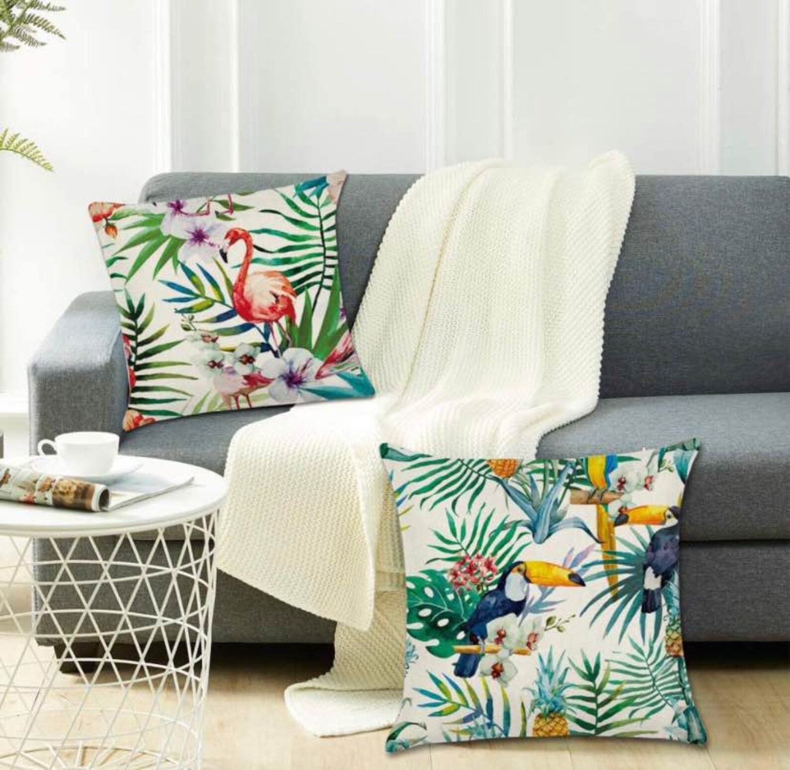 Pair of Linen Look Throw Toss Pillows Cushions Tropical Rain - Etsy