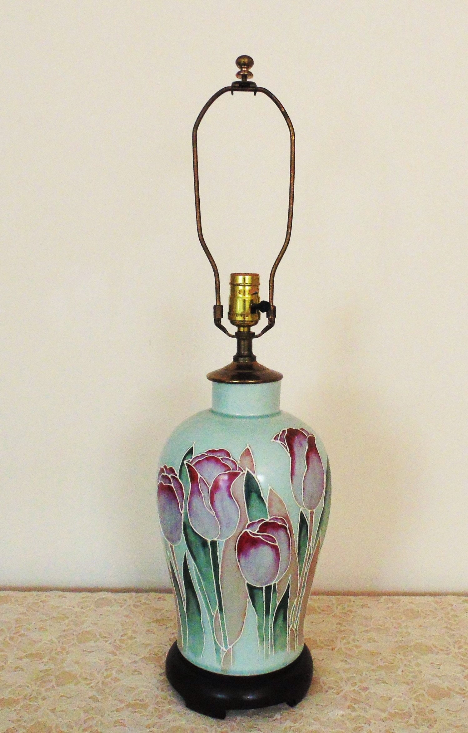 Vintage Table Lamp with Tulips Flowers Floral Mid Century Etsy