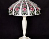 Arts Crafts Faux Panel Table Lamp w Roses Mission Bungalow Flowers Floral