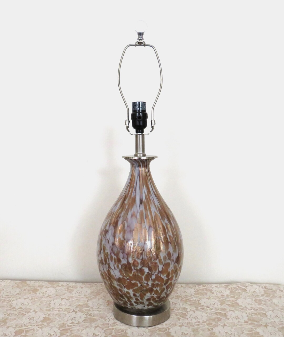 Vintage Murano Style Glass Table Lamp W/ Gold Flecks Italian Venetian ...