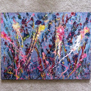 Large Splatter Painting Abstract Mid Century Modern Paint Splash Art Manner of Jackson Pollock