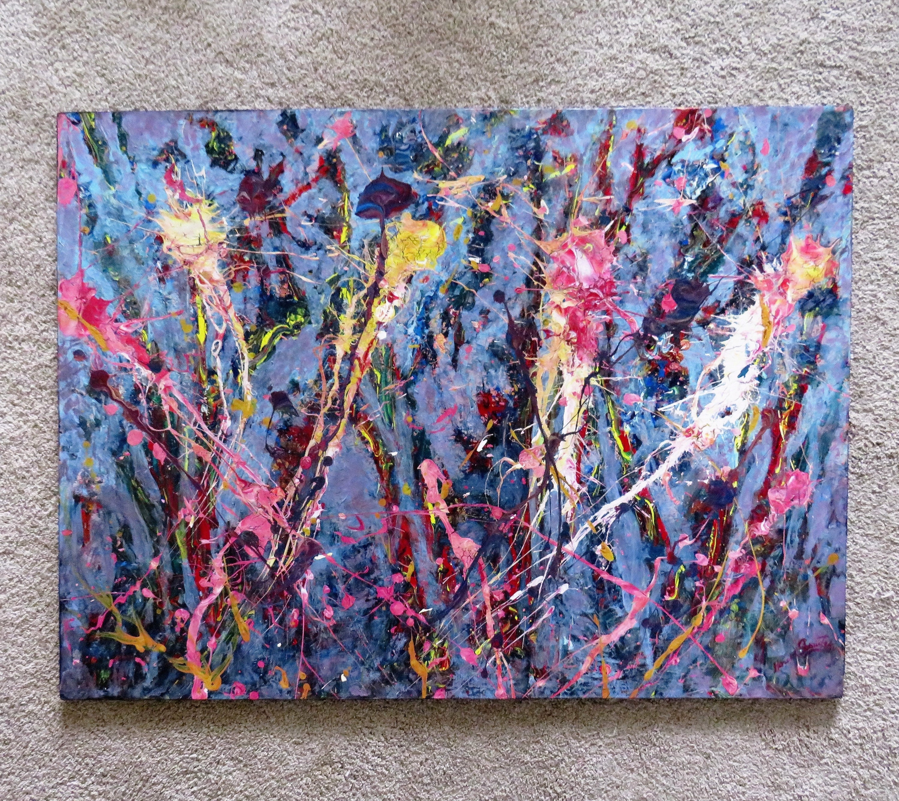 Large Splatter Painting Abstract Mid Century Modern Paint