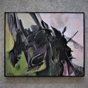 Claude Blin Mid Century Modern Abstract Oil Painting on Canvas