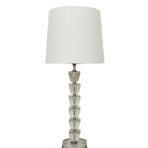Vintage Hollywood Regency Stacked Crystal Glass Table Lamp