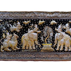 Large Vintage Burmese Thai Embroidered Tapestry Kalaga  display picture 1