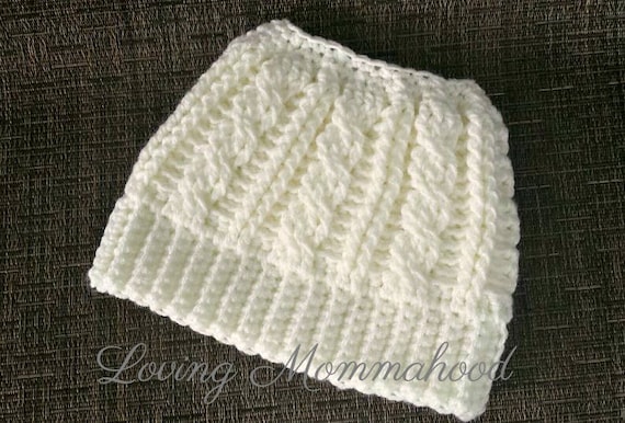 cable knit ponytail hat