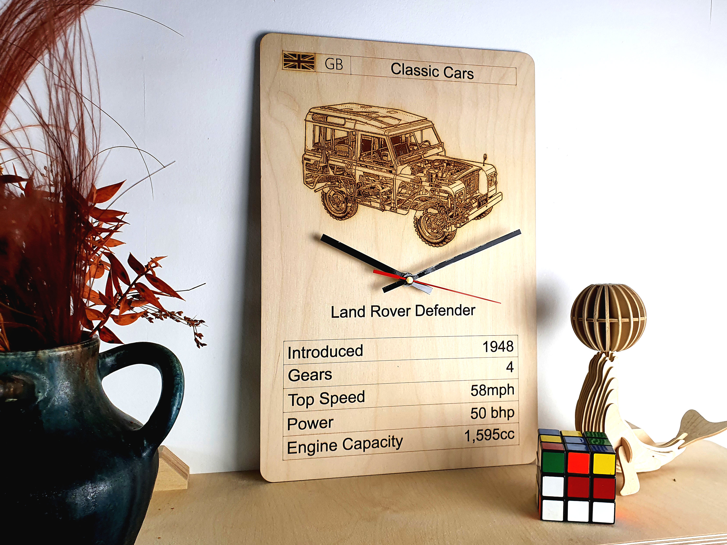 Land Rover Defender Land Rover Clock, Personalised Number Plate Gift for Him, Wall Clock