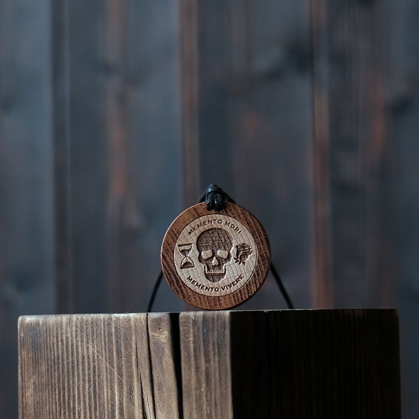 Memento Mori-Memento Vivere Stoic Necklace/Pendant. This Necklace Made from Solid Wood Piece.