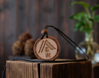 Handmade Sycamore Wood Jiu Jitsu Pendant, Martial Arts Necklace