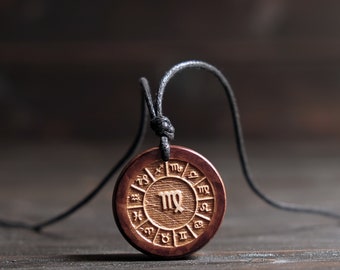 23in October Birthstone Unisex Jewelry Aries Virgo Birthstone Earthy Jasper Gemstone Pendant Necklace with Wood Beads and Cotton Cord