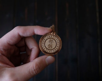 Odin's Ravens Viking Necklace. Round Shape, Brown Color, Made from Solid Wood.