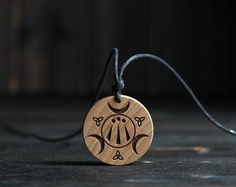 Wood Necklace-Awen Pendant, Neo-Druid Symbol, Carved from Solid Wood.