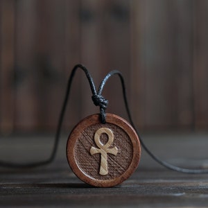 Wood Necklace-Egyptian Necklace,Ankh Necklace, Egyptian Carved Jewelry. Egyptian Talisman.