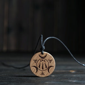 Wood Necklace-Awen Pendant, Neo-Druid Symbol, Carved from Solid Wood.