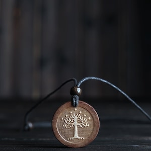 Wood Necklace-Gondor Tree-Tree of Gondor-White Tree of Gondor-Tree Necklace-Tree of Life-Wooden Pendant-Solid Wood Necklace-Brown Necklace.