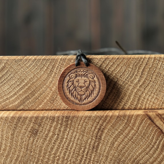 Lion Necklace/Pendant, Round Solid Wood. Lion Head Jewelry. Lion Spirit Animal.