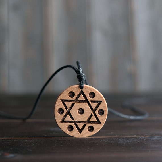 Necklace-Biblical Seal of Solomon Solid Wood Necklace-Kabbalah Jewelry-King Solomon Pendant- Hebrew Pendant.