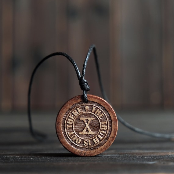X Files Necklace Pendant. Solid Wood Necklace-Brown Necklace.