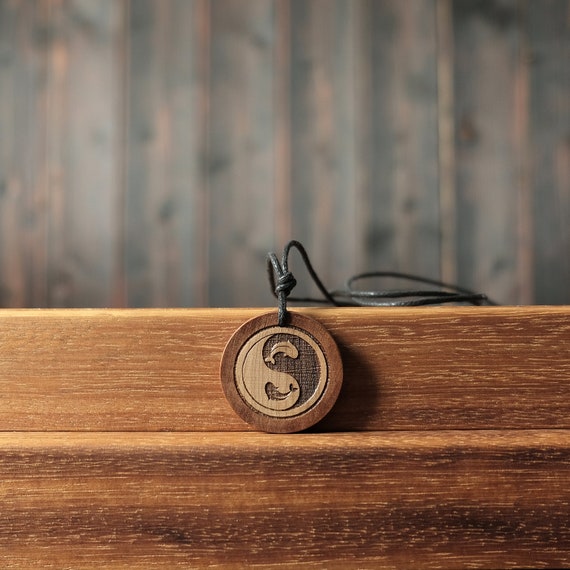 Yin Yang Necklace/Pendant, Round Solid Wood. Taijitu Necklace, Zen Jewelry.