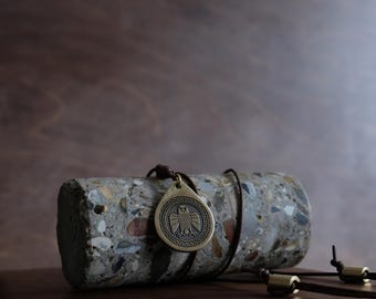 Ancient Greek Style Falcon Pendant – Handcrafted Animal Totem Necklace with Adjustable Leather Cord