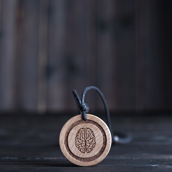 Brain Pendant, Wooden Brain Necklace, Mind Symbol, Carved from Solid Wood. Gift for Geek, Neuroscience, Gift for Neuroscientist