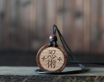 Sycamore Wood Ninjutsu Pendant, Martial Arts Necklace