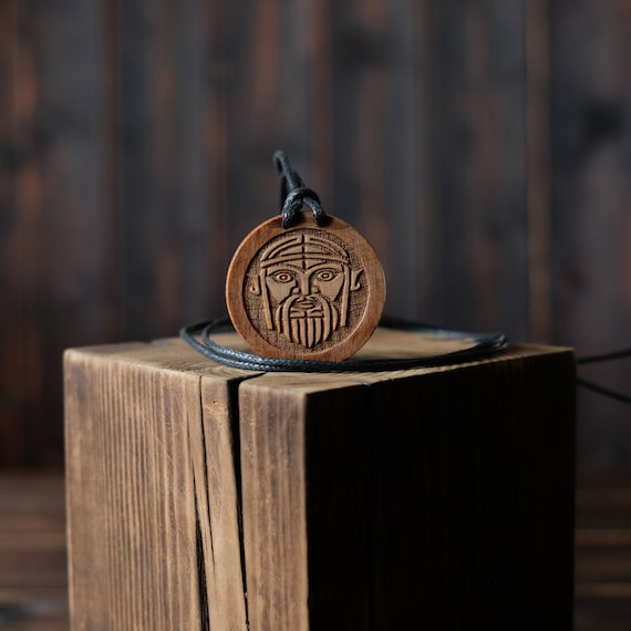 Thor God Wooden Necklace , Round Solid Wood. Nordic/Norse Mythology Necklace. Thor God Necklace/Pendant.
