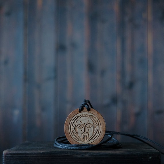 Anglo-Saxon God Weyland, Round Solid Wood. Anglo-Saxon mythology necklace. Wayland God Necklace/Pendant.