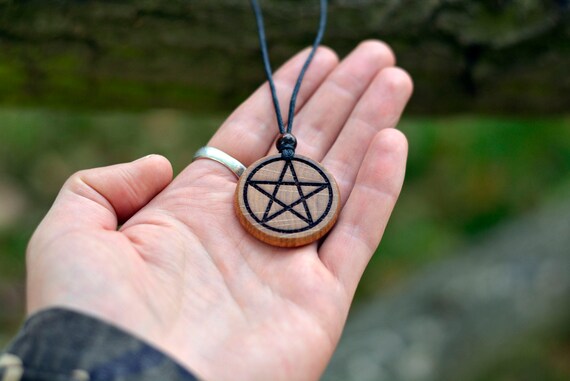 Wood Necklace-wiccan Pentagram or 