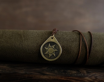 Sun Symbol Necklace/Pendant, Round Solid Brass. Solar Symbol Jewelry, Sun Charm, Sun Symbol Jewelry.