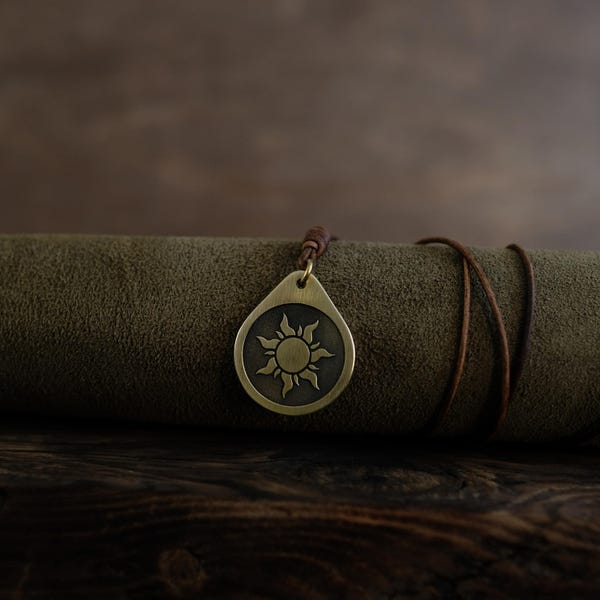 Sun Symbol Necklace/Pendant, Round Solid Brass. Solar Symbol Jewelry, Sun Charm, Sun Symbol Jewelry.