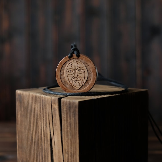 Norse God Njord, Round Solid Wood. Norse mythology necklace.  Necklace/Pendant.