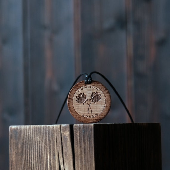 Summum Bonum Necklace. This Round Handmade Wooden Brown Necklace/Pendant Made From Solid Wood.