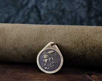 Jesus Christ Necklace/Pendant. Made from Solid Brass with Adjustable/Sliding Leather Cord.