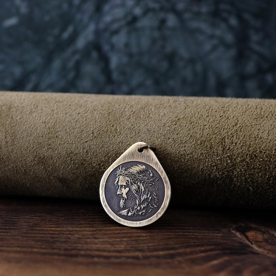 Jesus Christ Necklace/Pendant. Made from Solid Brass with Adjustable/Sliding Leather Cord.
