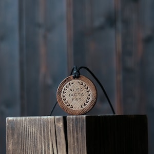 Alea Iacta Est Necklace. This Round Handmade Wooden Brown Necklace/Pendant Made From Solid Wood.