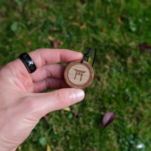 Wood Necklace-Torii Necklace, Shinto Gate Pendant, Japanese Gate Symbol Solid Wood Pendant. Brown Shinto Gate. Shinto Shrine Symbol. image 7