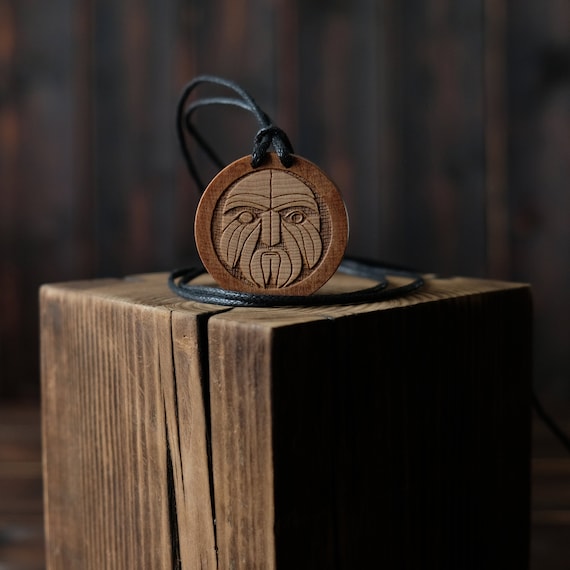 Anglo-Saxon God Woden, Round Solid Wood. Anglo-Saxon mythology necklace. Odin God Necklace/Pendant.