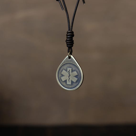 Star of Life Necklace/Pendant. Made from Solid Brass with Adjustable/Sliding Leather Cord.
