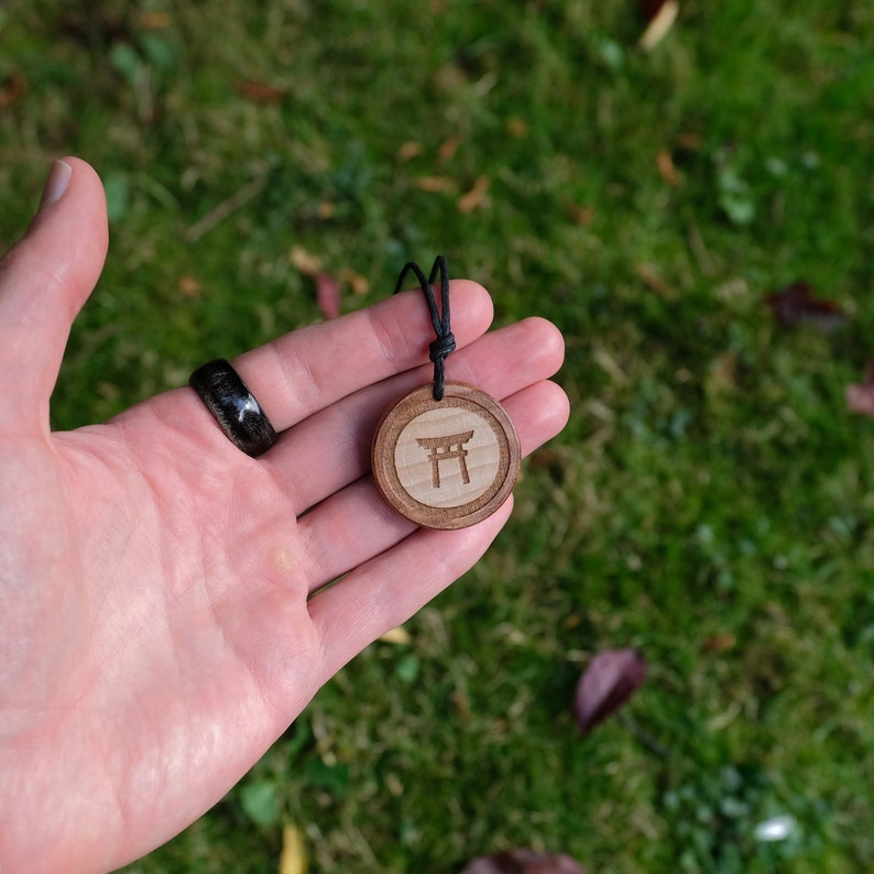 Wood Necklace-Torii Necklace, Shinto Gate Pendant, Japanese Gate Symbol Solid Wood Pendant. Brown Shinto Gate. Shinto Shrine Symbol. image 5