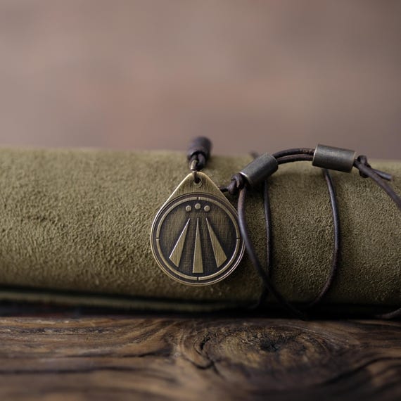Awen Necklace/Pendant. Made from Solid Brass with Adjustable/Sliding Leather Cord.